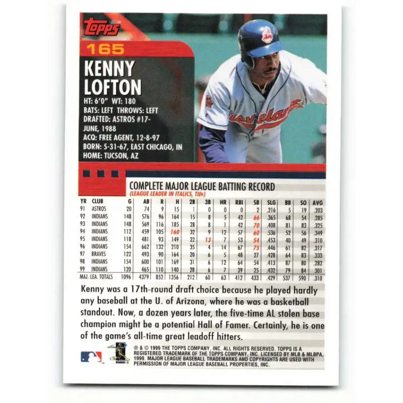 2000 Topps #165 Kenny Lofton EX Excellent Cleveland Indians Baseball Card - Baseball Card Single