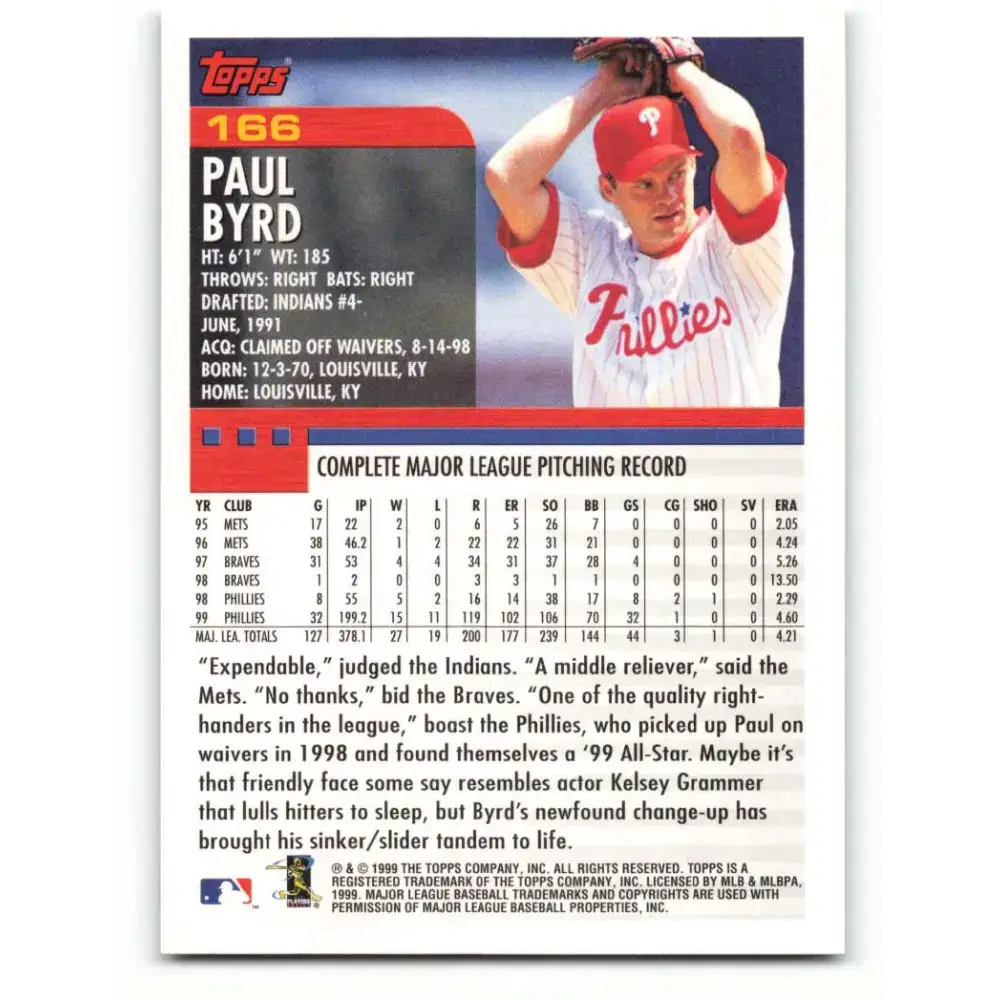 2000 Topps #166 Paul Byrd EX Excellent Philadelphia Phillies Baseball Card - Baseball Card Single