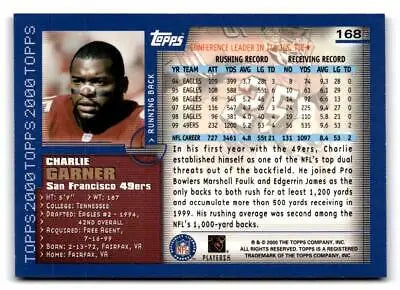 Charlie Garner 2000 Topps #168 trading card for collectors and fans of football cards