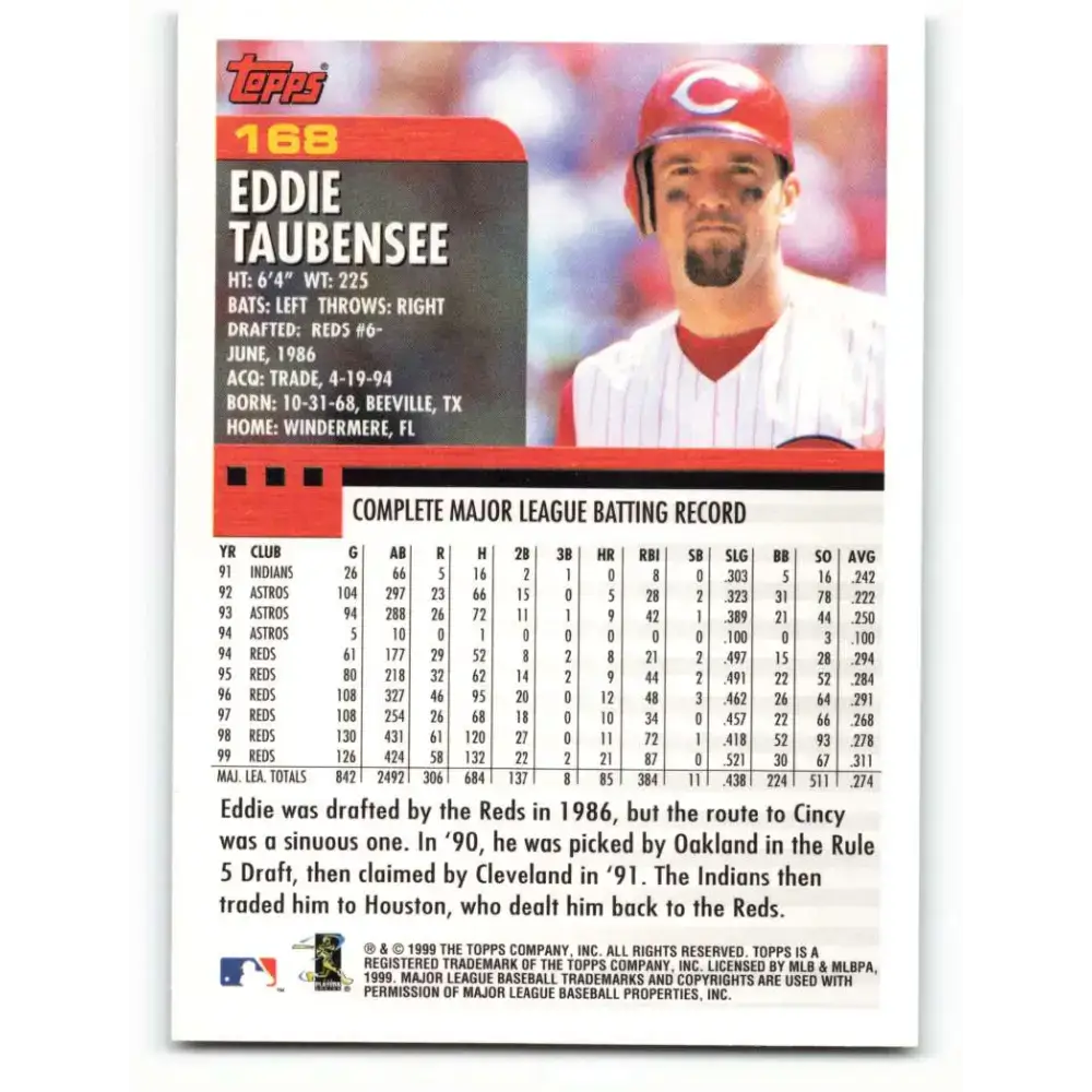2000 Topps #168 Eddie Taubensee EX Excellent Cincinnati Reds Baseball Card - Baseball Card Single
