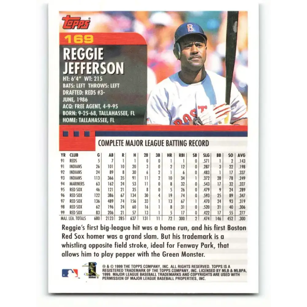 2000 Topps #169 Reggie Jefferson EX Excellent Boston Red Sox Baseball Card - Baseball Card Single