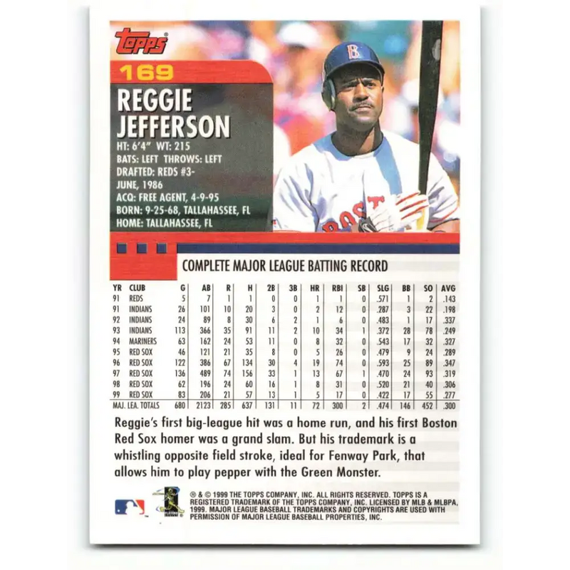 2000 Topps #169 Reggie Jefferson EX Excellent Boston Red Sox Baseball Card - Baseball Card Single