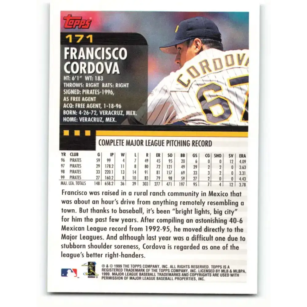 2000 Topps #171 Francisco Cordova EX Excellent Pittsburgh Pirates Baseball Card - Baseball Card Single
