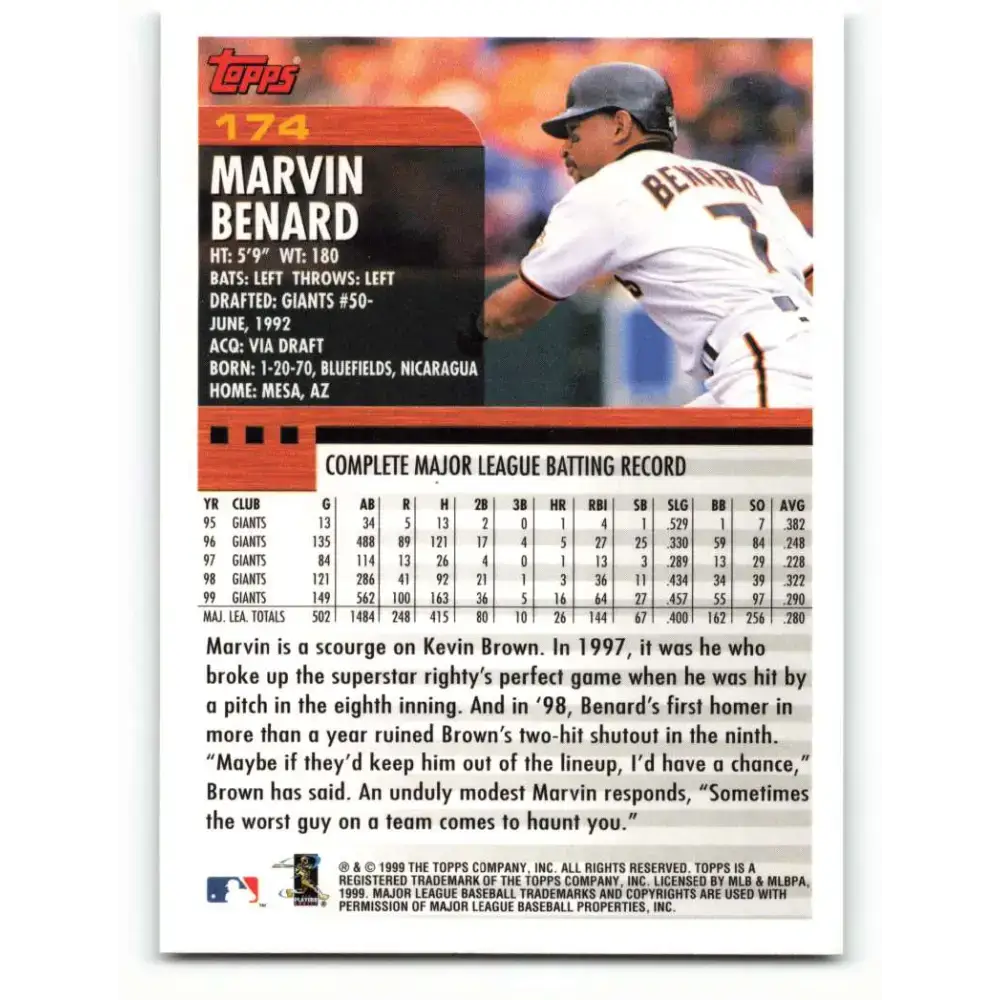 2000 Topps #174 Marvin Benard EX Excellent San Francisco Giants Baseball Card - Baseball Card Single