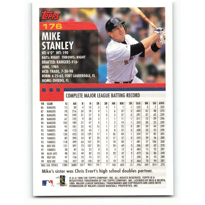2000 Topps #176 Mike Stanley EX Excellent Boston Red Sox Baseball Card - Baseball Card Single
