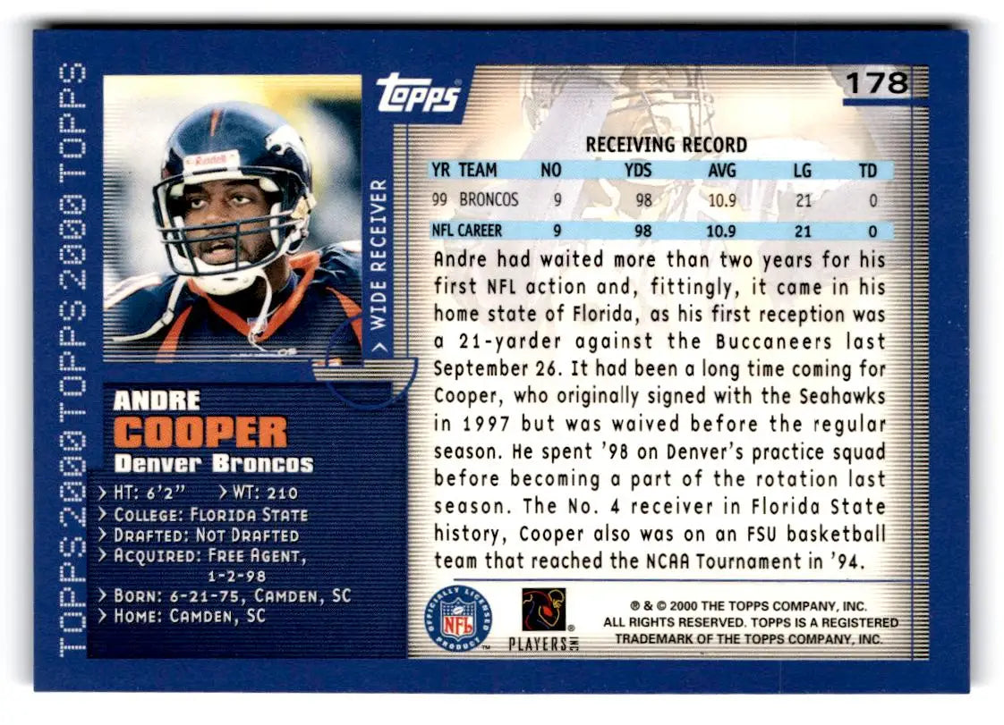 2000 Topps #178 Andre Cooper - Football Card Single