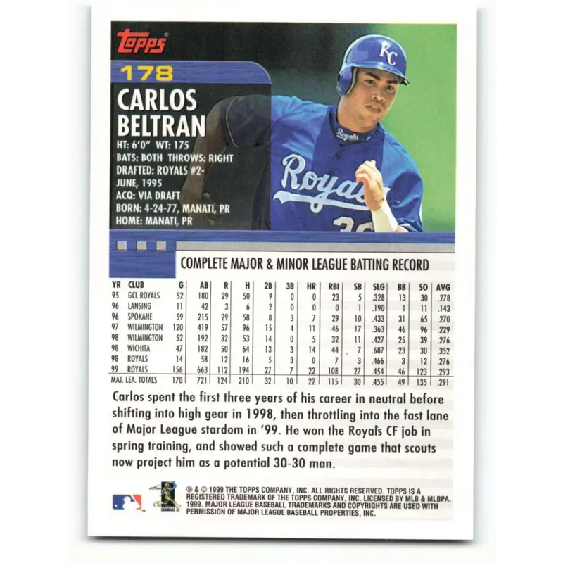 2000 Topps #178 Carlos Beltran EX Excellent Kansas City Royals Baseball Card - Baseball Card Single