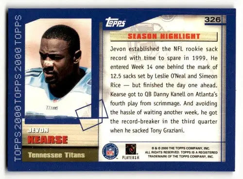 Jevon Kearse Tennessee Titans football card with original gloss from 2000 Topps series