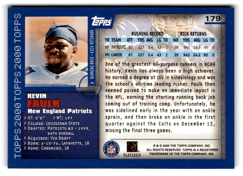 2000 Topps #179 Kevin Faulk - Football Card Single