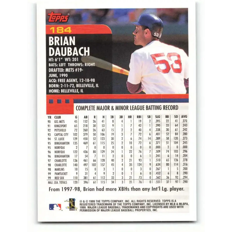 2000 Topps #184 Brian Daubach EX Excellent Boston Red Sox Baseball Card - Baseball Card Single