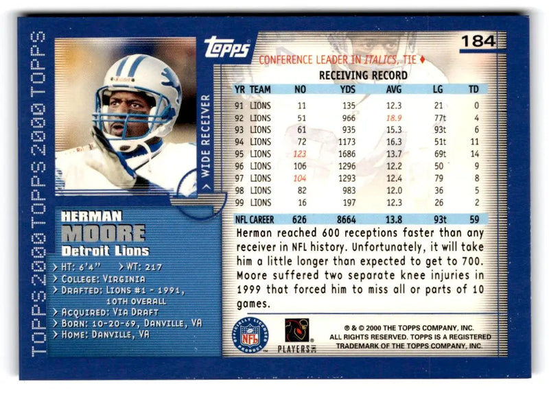 2000 Topps #184 Herman Moore - Football Card Single