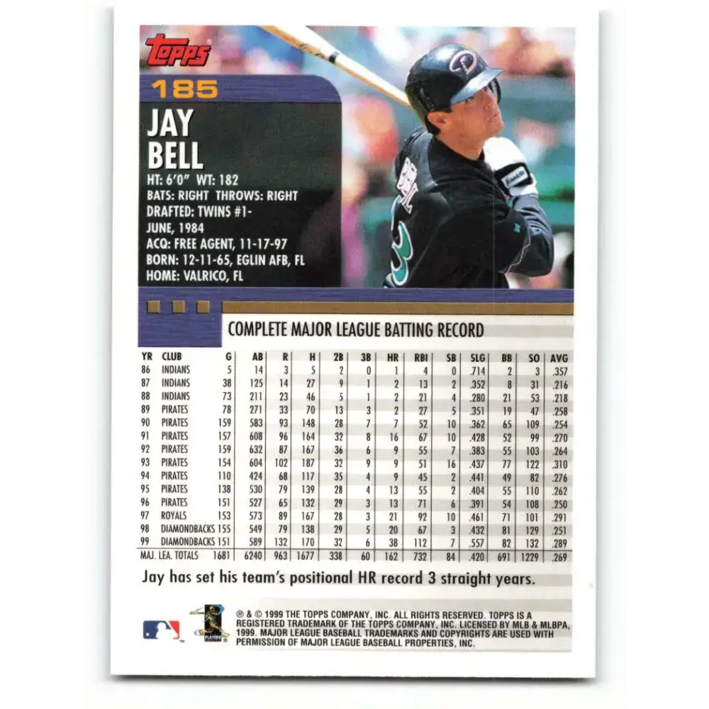 2000 Topps #185 Jay Bell EX Excellent Arizona Diamondbacks Baseball Card - Baseball Card Single