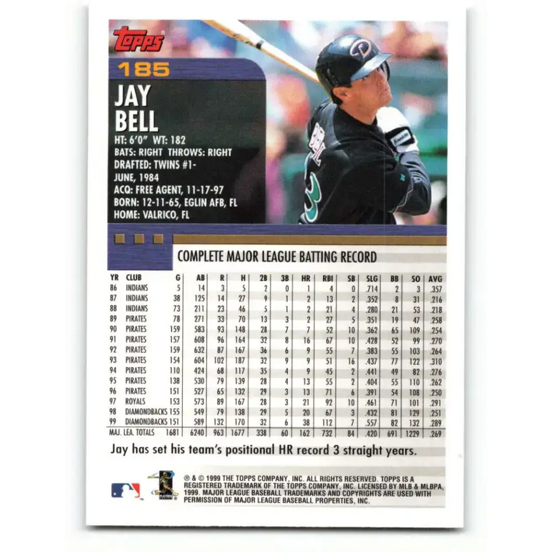 2000 Topps #185 Jay Bell EX Excellent Arizona Diamondbacks Baseball Card - Baseball Card Single
