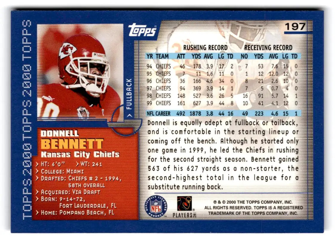 2000 Topps #197 Donnell Bennett - Football Card Single