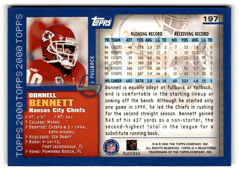2000 Topps #197 Donnell Bennett - Football Card Single