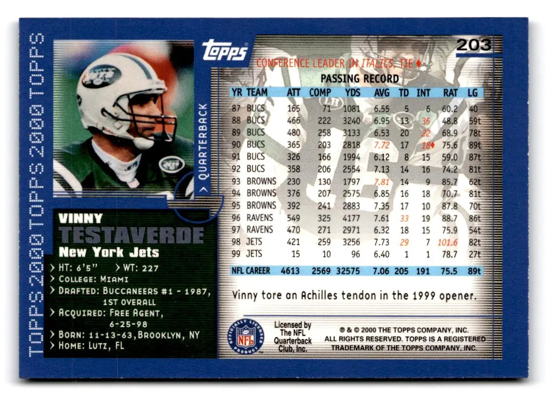 2000 Topps #203 Vinny Testaverde - Football Card Single