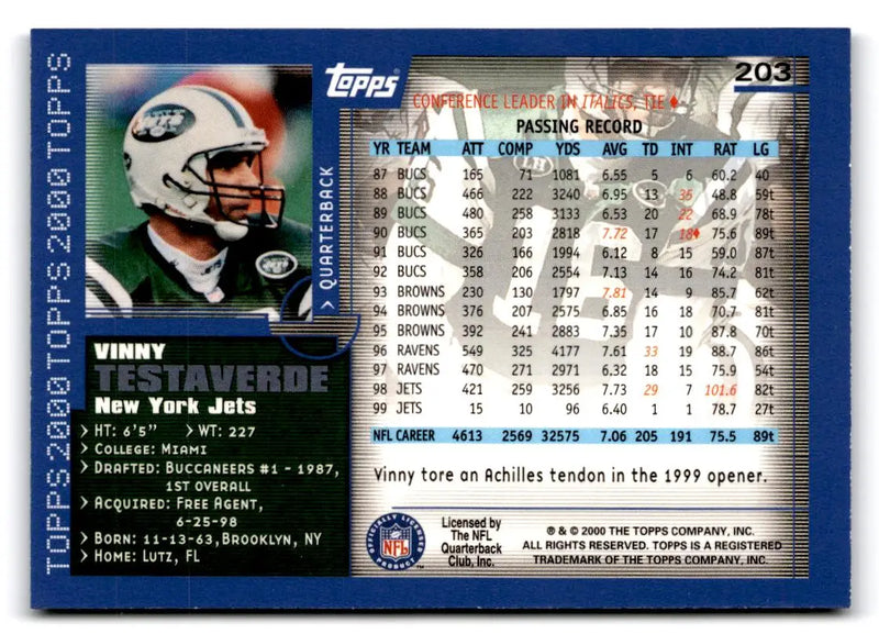 2000 Topps #203 Vinny Testaverde - Football Card Single