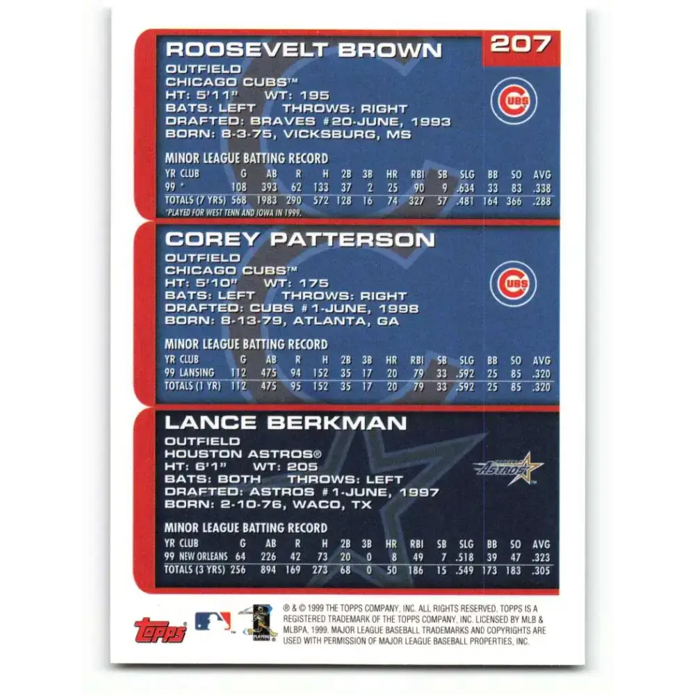 2000 Topps #207 Roosevelt Brown/Corey Patterson/Lance Berkman EX Excellent Houston Astros/Chicago Cubs Baseball Card
