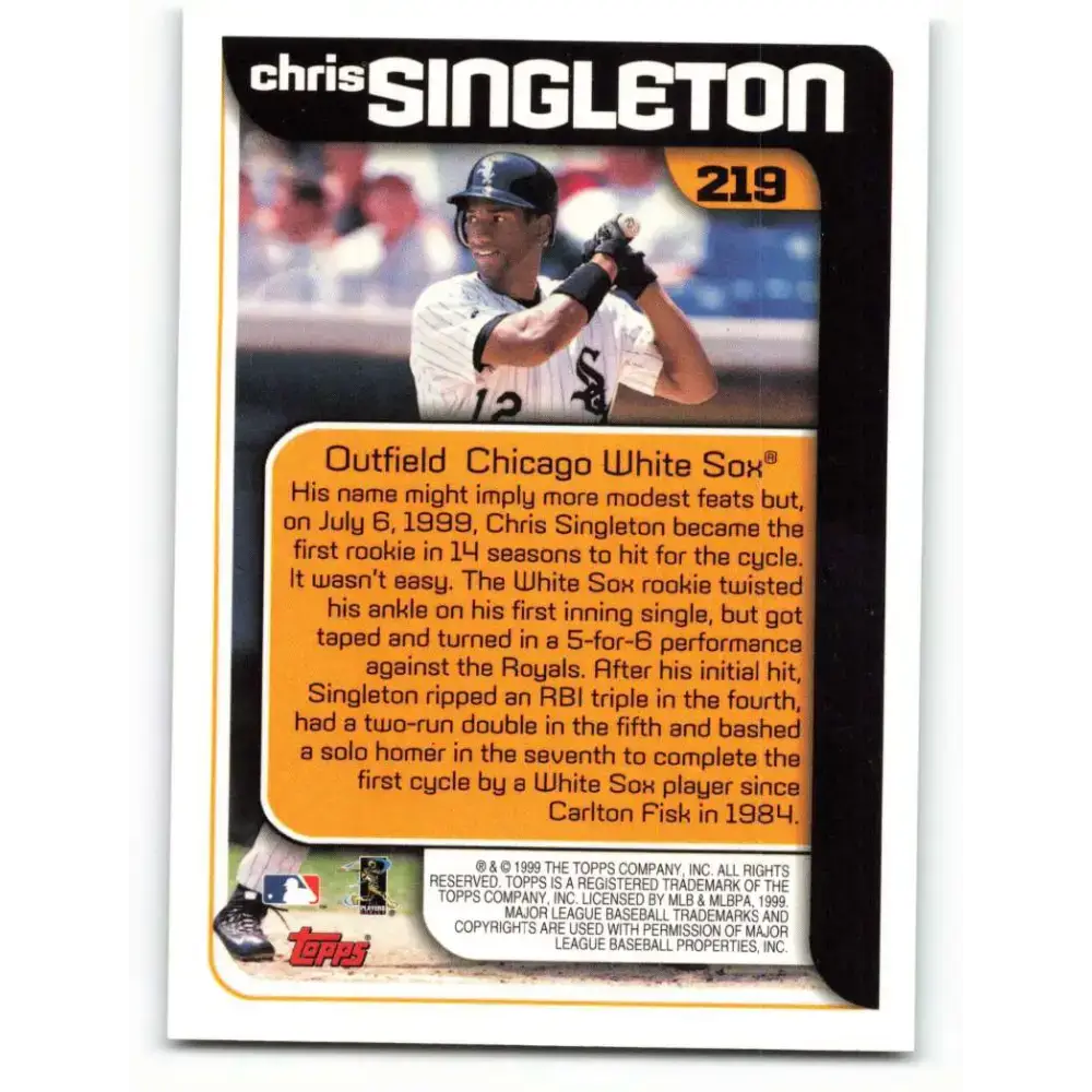 2000 Topps #219 Chris Singleton EX Excellent Chicago White Sox Baseball Card - Baseball Card Single