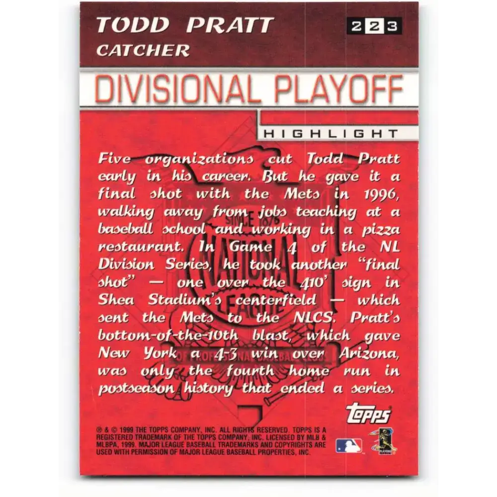 2000 Topps #223 Todd Pratt EX Excellent New York Mets Baseball Card - Baseball Card Single