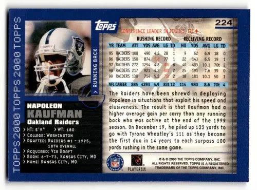 Original gloss Football trading card of Napoleon Kaufman Oakland Raiders NFL memorabilia