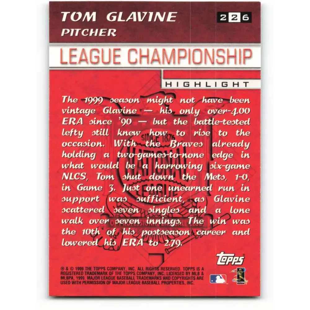 2000 Topps #226 Tom Glavine EX Excellent Atlanta Braves Baseball Card - Baseball Card Single