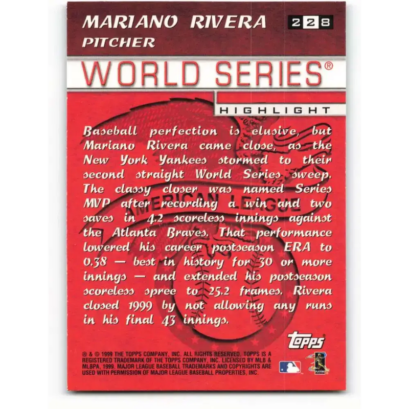 2000 Topps #228 Mariano Rivera EX Excellent New York Yankees Baseball Card - Baseball Card Single