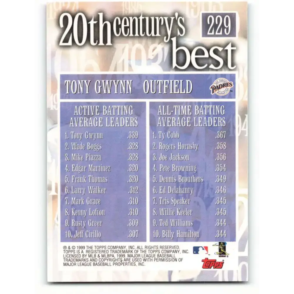 2000 Topps #229 Tony Gwynn EX Excellent San Diego Padres Baseball Card - Baseball Card Single