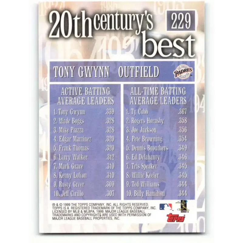 2000 Topps #229 Tony Gwynn EX Excellent San Diego Padres Baseball Card - Baseball Card Single