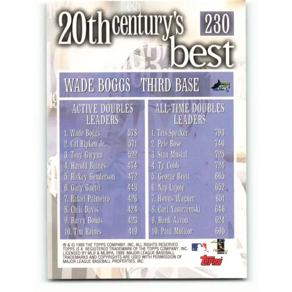 2000 Topps #230 Wade Boggs EX Excellent Tampa Bay Devil Rays Baseball Card - Baseball Card Single