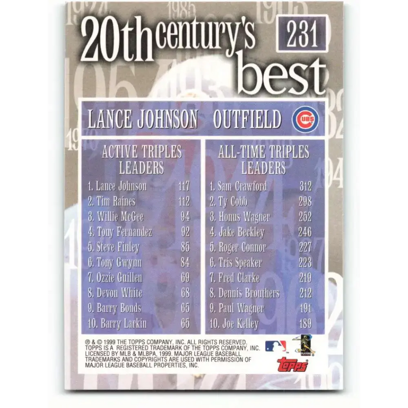 2000 Topps #231 Lance Johnson EX Excellent Chicago Cubs Baseball Card - Baseball Card Single