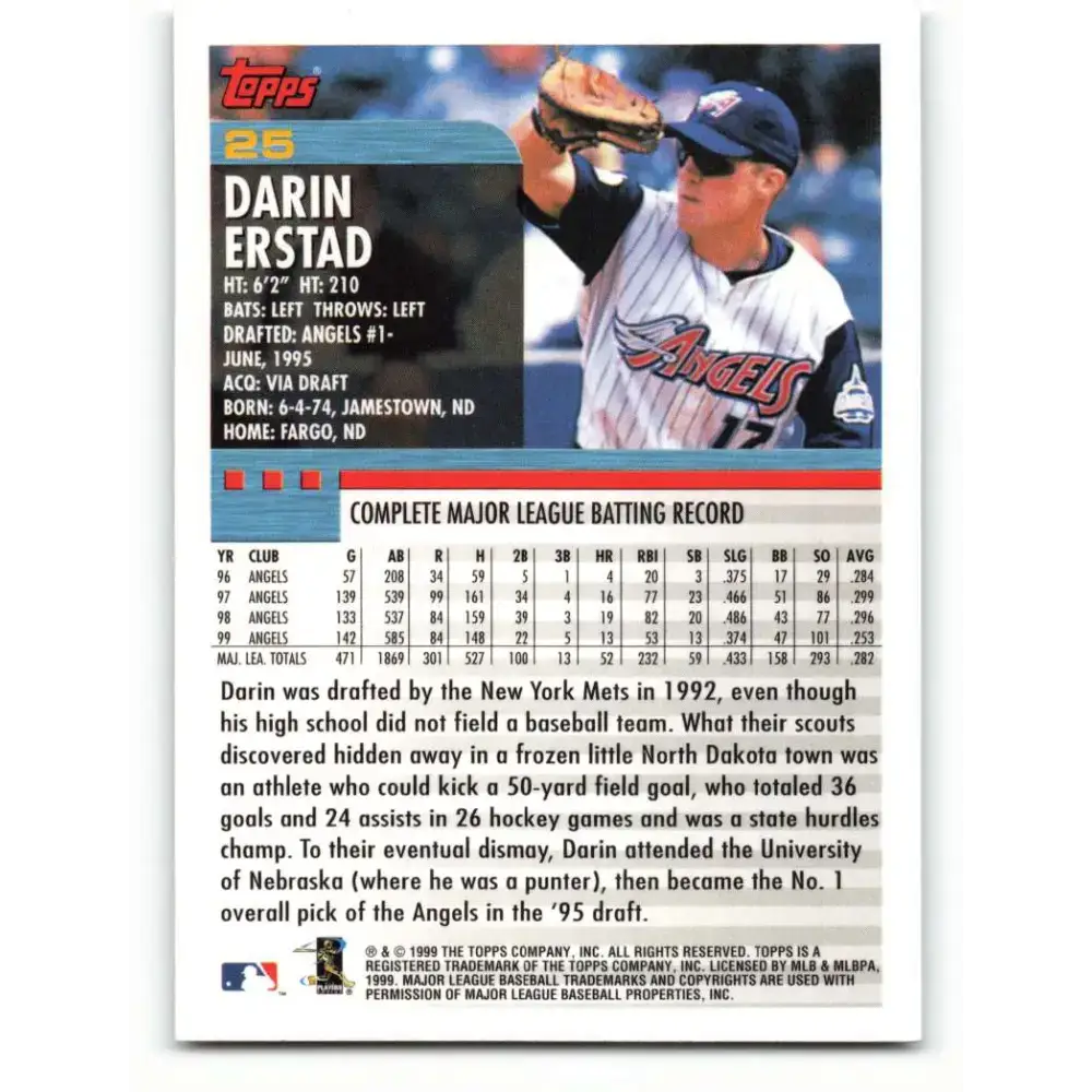 2000 Topps #25 Darin Erstad EX Excellent Anaheim Angels Baseball Card - Baseball Card Single