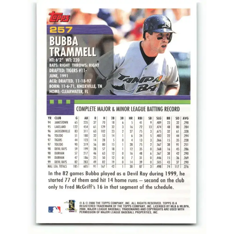 2000 Topps #257 Bubba Trammell EX Excellent Tampa Bay Devil Rays Baseball Card - Baseball Card Single