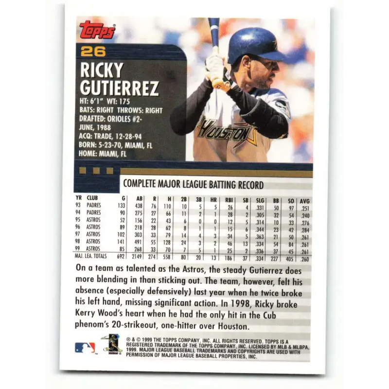 2000 Topps #26 Ricky Gutierrez EX Excellent Houston Astros Baseball Card - Baseball Card Single