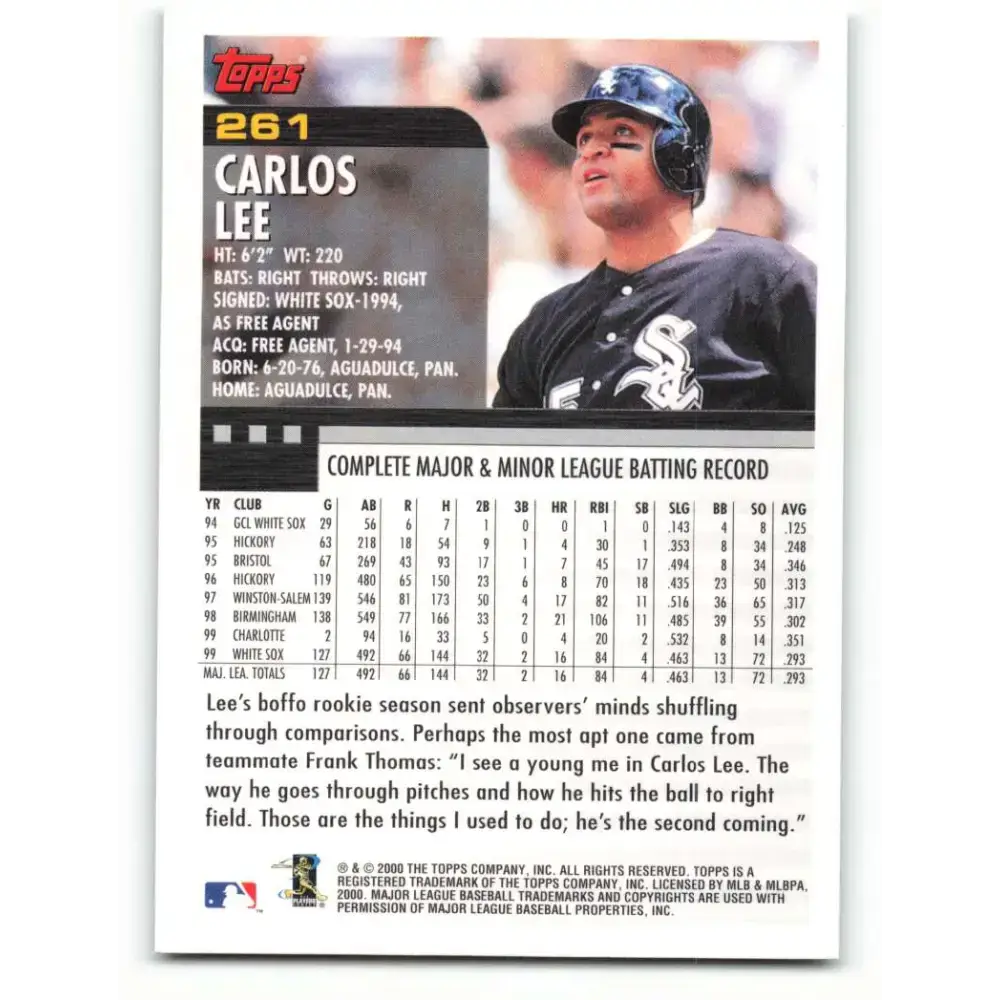 2000 Topps #261 Carlos Lee EX Excellent Chicago White Sox Baseball Card - Baseball Card Single