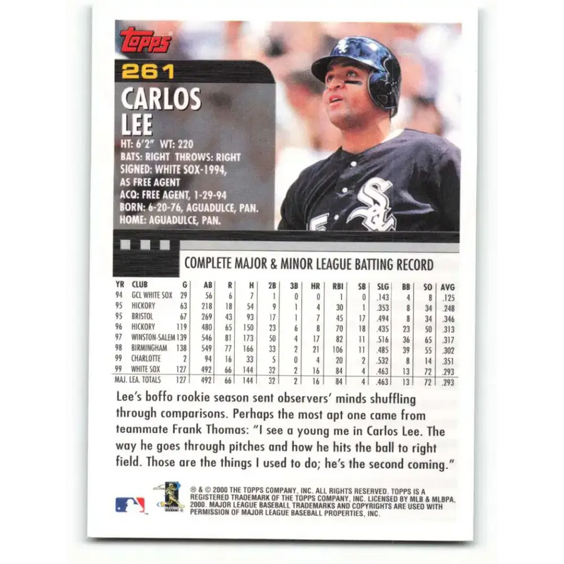 2000 Topps #261 Carlos Lee EX Excellent Chicago White Sox Baseball Card - Baseball Card Single