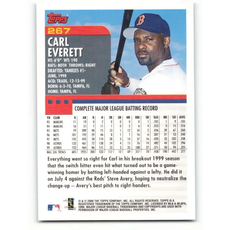 2000 Topps #267 Carl Everett EX Excellent Boston Red Sox Baseball Card - Baseball Card Single