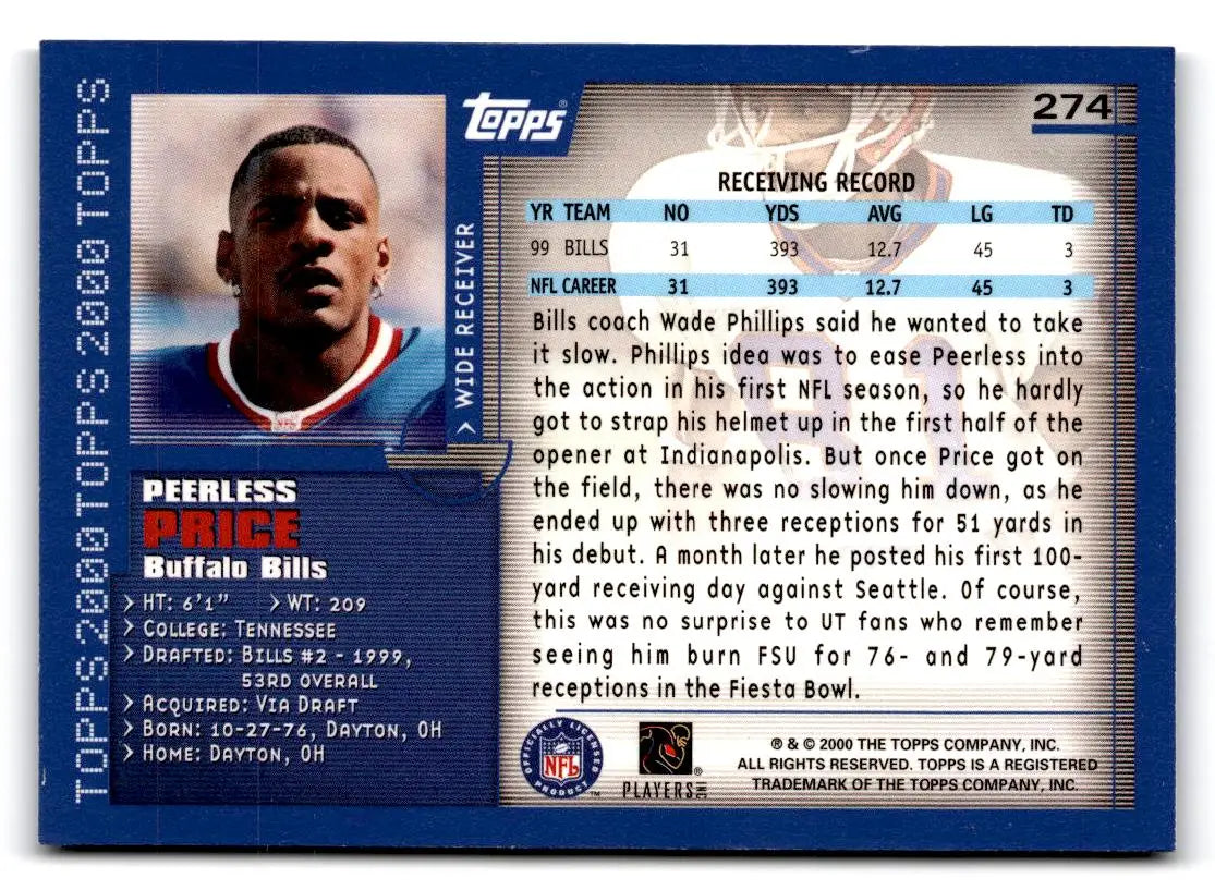 2000 Topps #274 Peerless Price - Football Card Single
