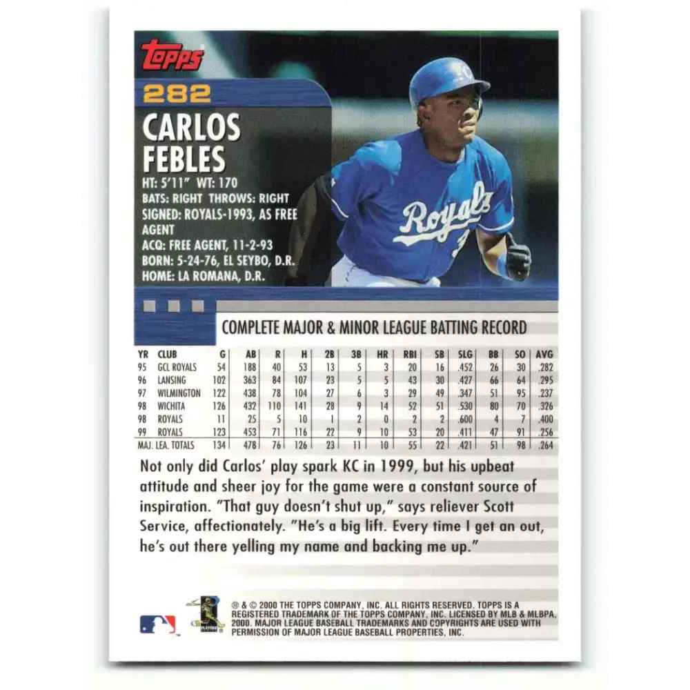 2000 Topps #282 Carlos Febles EX Excellent Kansas City Royals Baseball Card - Baseball Card Single