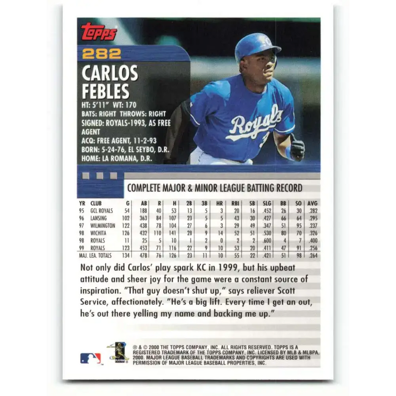 2000 Topps #282 Carlos Febles EX Excellent Kansas City Royals Baseball Card - Baseball Card Single