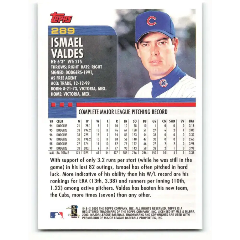 2000 Topps #289 Ismael Valdes EX Excellent Chicago Cubs Baseball Card - Baseball Card Single