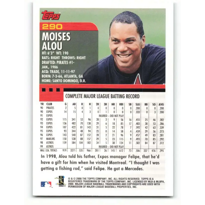 2000 Topps #290 Moises Alou EX Excellent Houston Astros Baseball Card - Baseball Card Single