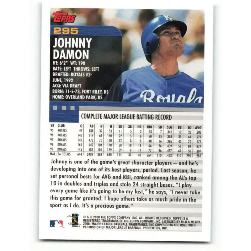 2000 Topps #295 Johnny Damon EX Excellent Kansas City Royals Baseball Card - Baseball Card Single