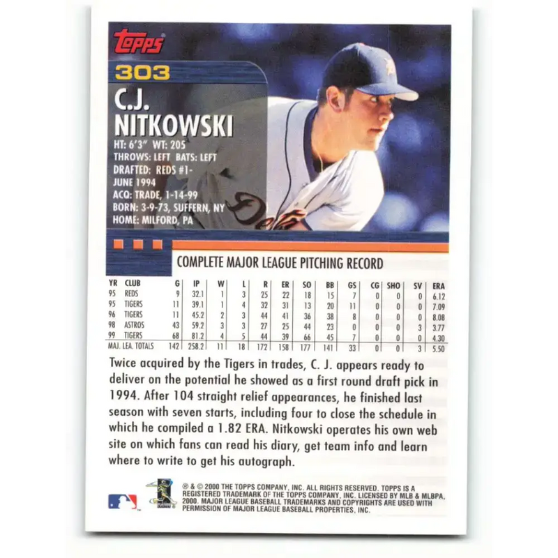 2000 Topps #303 C.J. Nitkowski EX Excellent Detroit Tigers Baseball Card - Baseball Card Single
