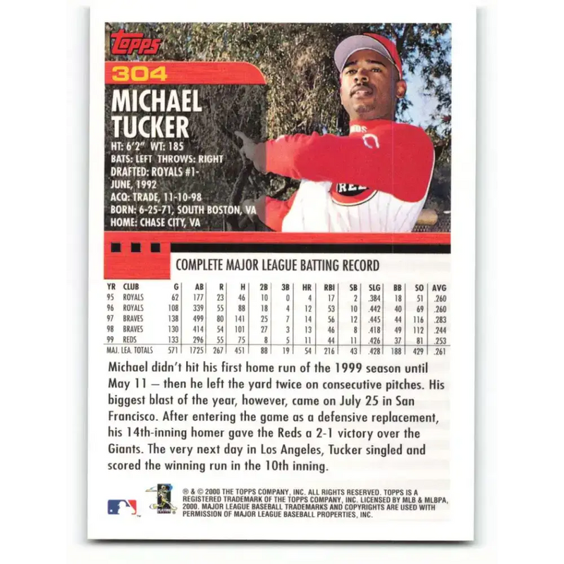 2000 Topps #304 Michael Tucker EX Excellent Cincinnati Reds Baseball Card - Baseball Card Single