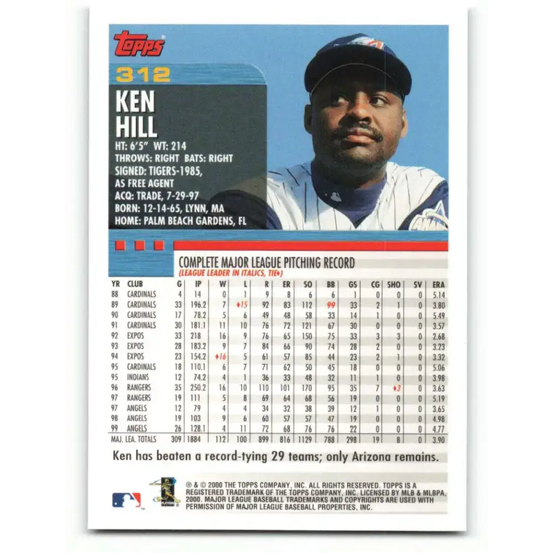 2000 Topps #312 Ken Hill EX Excellent Anaheim Angels Baseball Card - Baseball Card Single