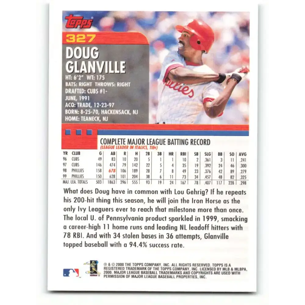 2000 Topps #327 Doug Glanville EX Excellent Philadelphia Phillies Baseball Card - Baseball Card Single