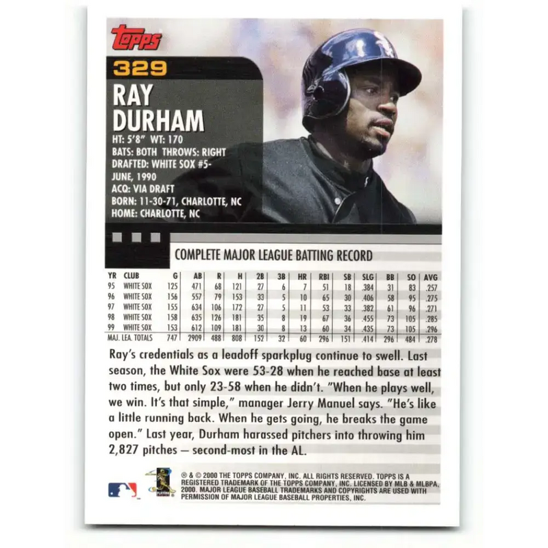 2000 Topps #329 Ray Durham EX Excellent Chicago White Sox Baseball Card - Baseball Card Single