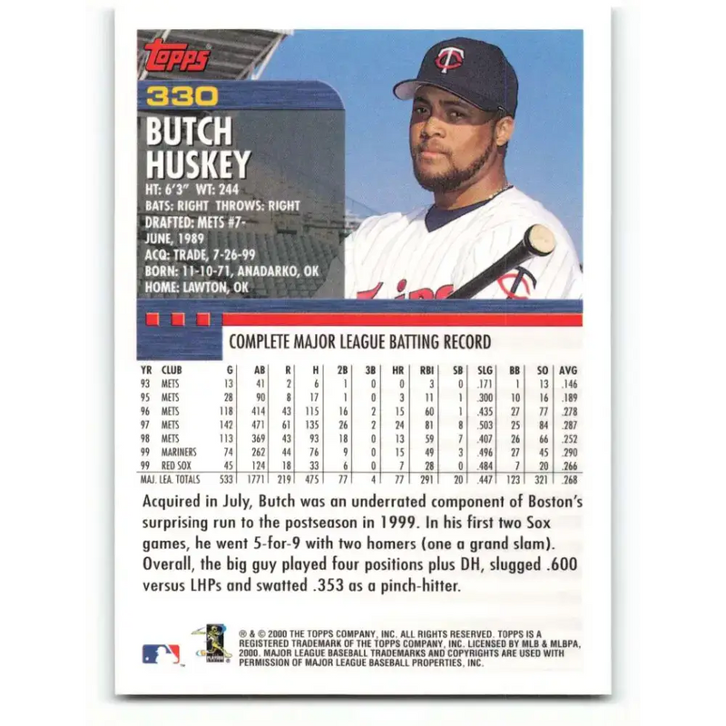 2000 Topps #330 Butch Huskey EX Excellent Minnesota Twins Baseball Card - Baseball Card Single