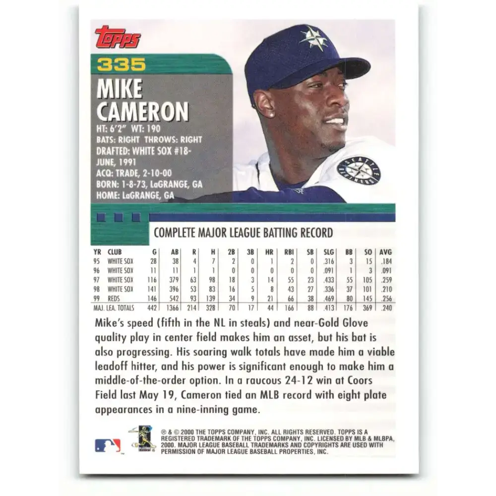 2000 Topps #335 Mike Cameron EX Excellent Seattle Mariners Baseball Card - Baseball Card Single